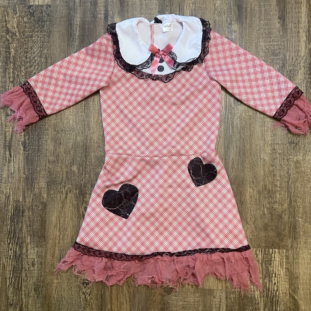 Spirit Halloween Deadly Doll Costume Dress Girls XL Creepy-Cute Gothic Pink Lace